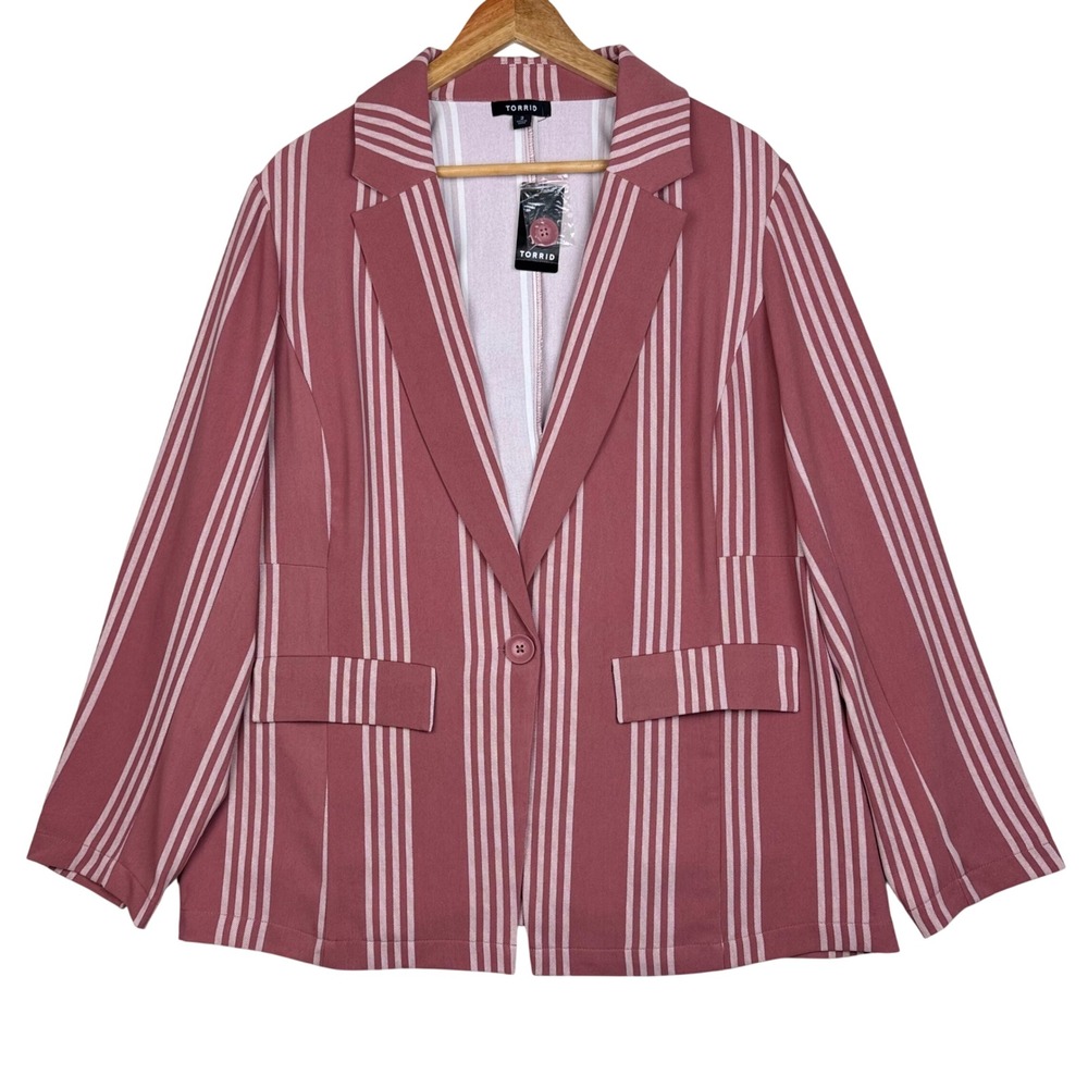 NWT Torrid Boyfriend Blazer Pink Rose Stripe Lightweight Career Women 2X 18-20